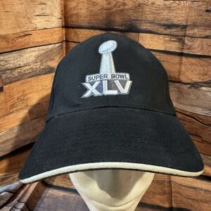 Super Bowl XLV Hat Cap Black Adjustable H & L Strap Team NFL Football Lombardi